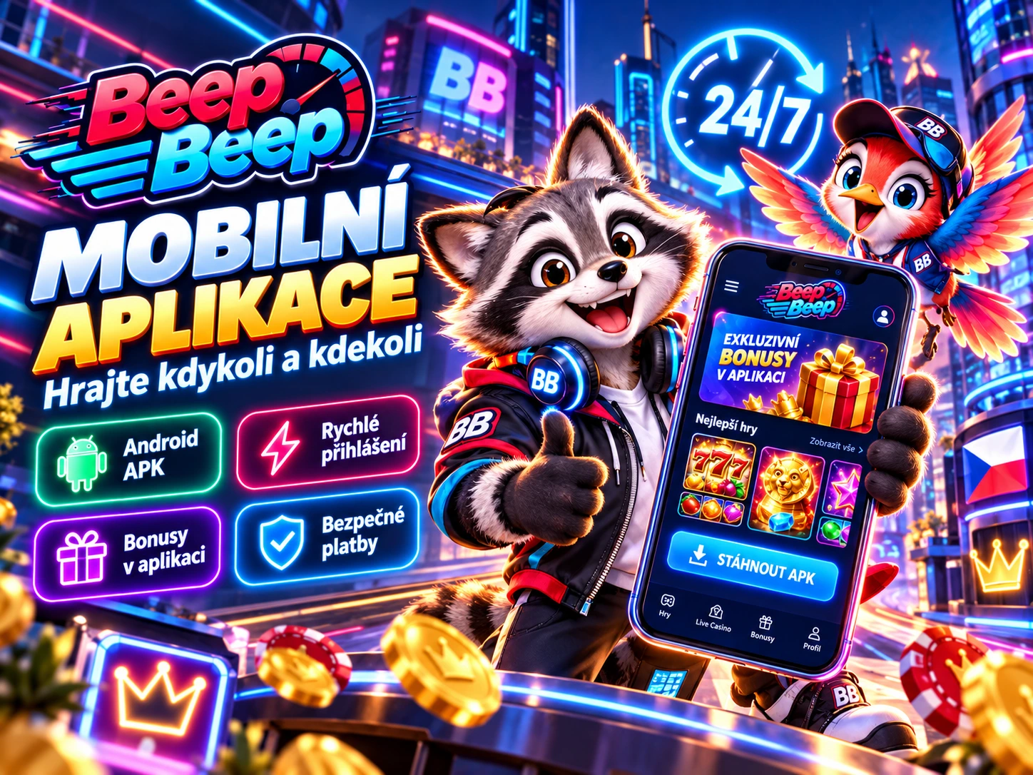 Beep Beep Casino mobile pro Android a iOS přes internetový prohlížeč